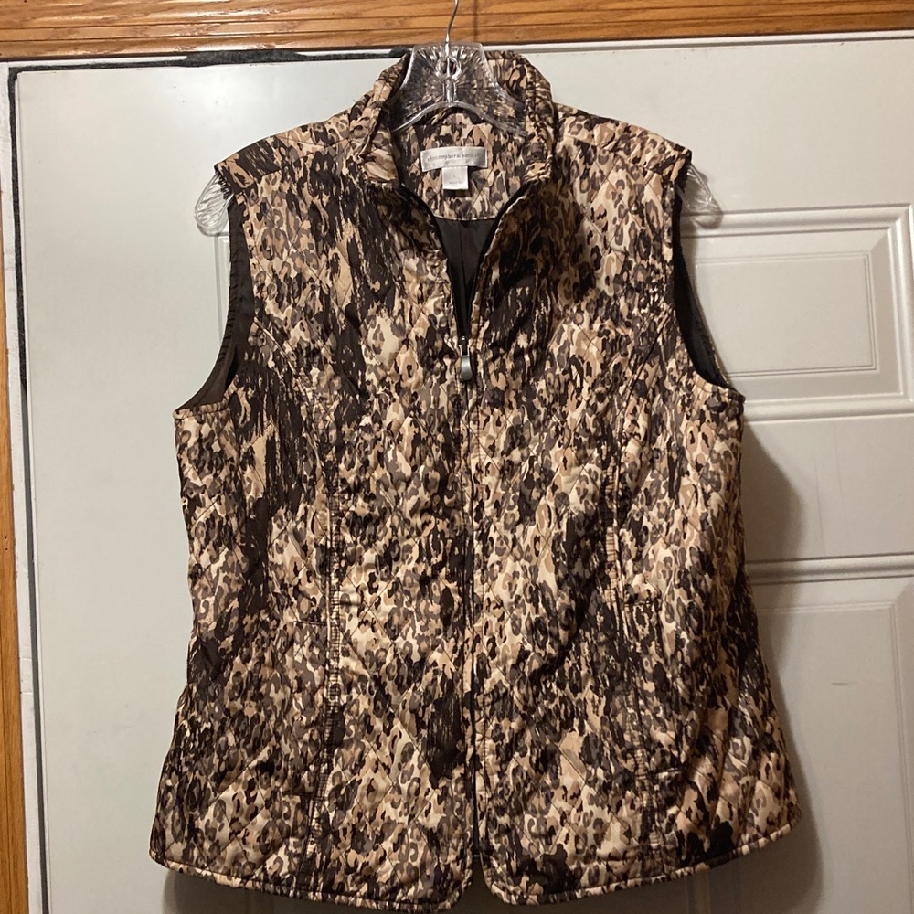 Christopher &‎ Banks Quilted Animal Print Vest - Brown Tan L